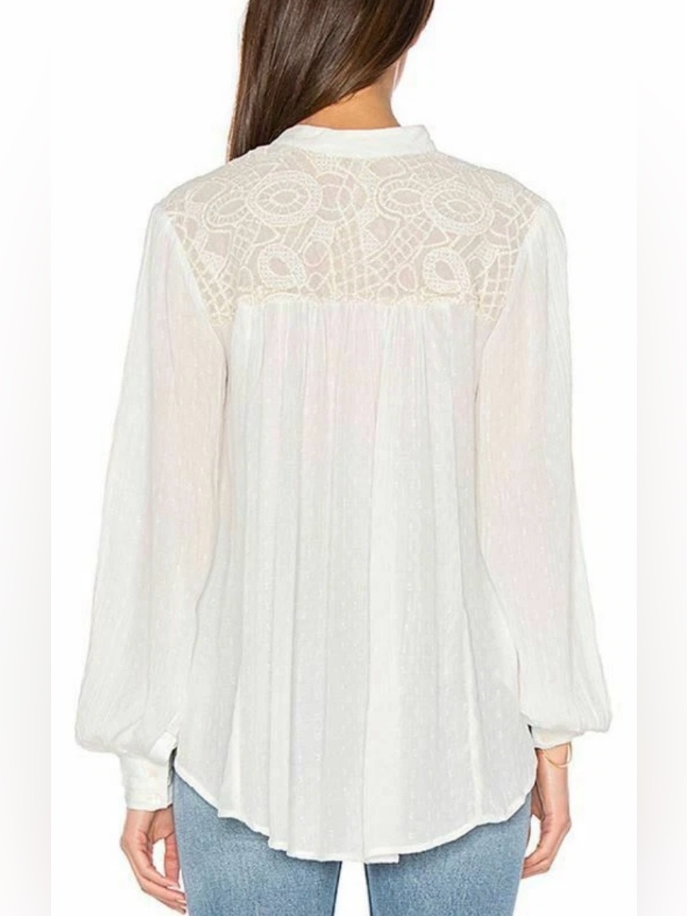 FREE wPEOPLE $108 White CANYON ROSE Metallic Embroidered Yoke Blouse size XS #11 - Picture 11 of 13